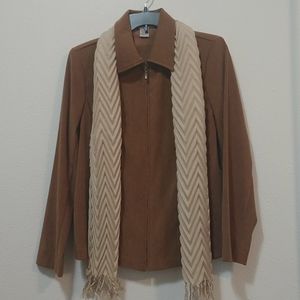 Notations brown zipper front jacket (Lightly Padded Shoulders) & scarf